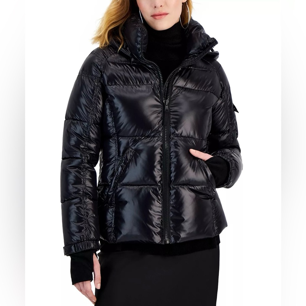 S13 🖤 Women's Kylie Hooded Thumbhole-Cuff Puffer Coat - Medium- NWOT